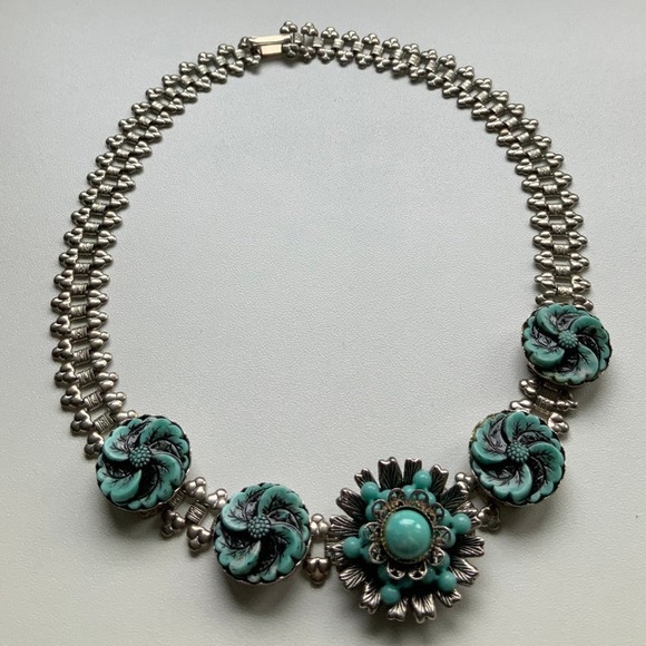 VTG Faux Turquoise Western Style Choker Necklace - Picture 2 of 4
